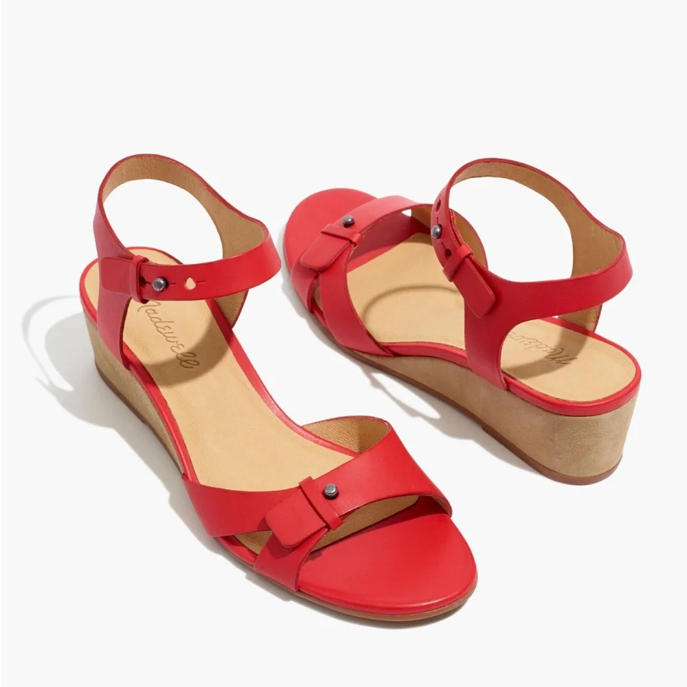 NWOT Madewell Red Leather Joan Wedge Sandal